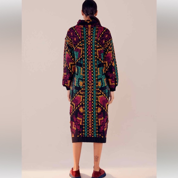 Farm Rio Yawanawa Stripes Midi Sweater Dress Multicolor Tribal Print Size Small - Picture 3 of 16